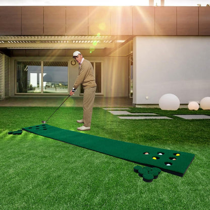 Golf Putting Green Mat, Home Golf Putting Mats, Foldable Golf Mat Golf Training Aid Practice Mat, Golf Putting Game Set with 6 Golf Balls 12 Hole Covers, Golf Gifts, 9.84Ft X 1.64Ft (Flannelette)
