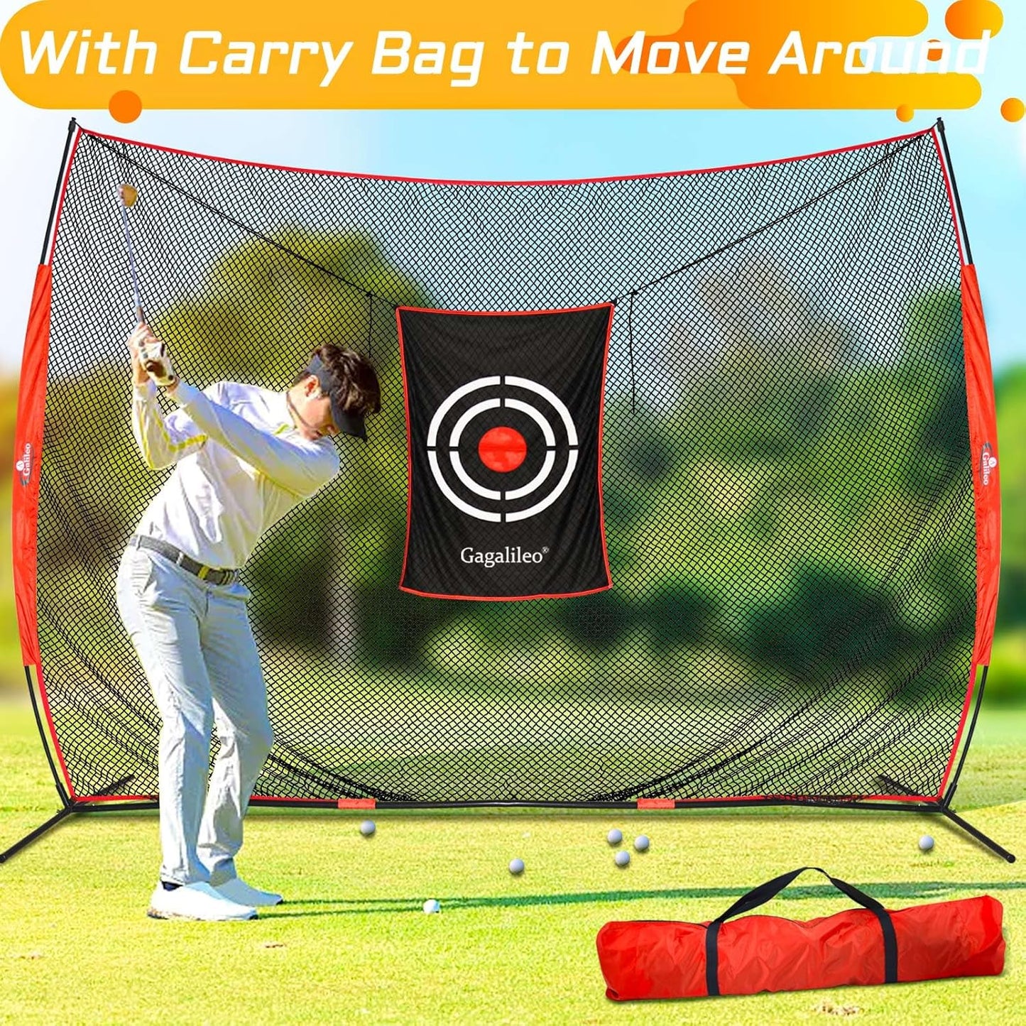 Gagalielo Golf Hitting Net with Target：Professional Heavy Duty Practice Net for Driver Swing Training Backyard Garage