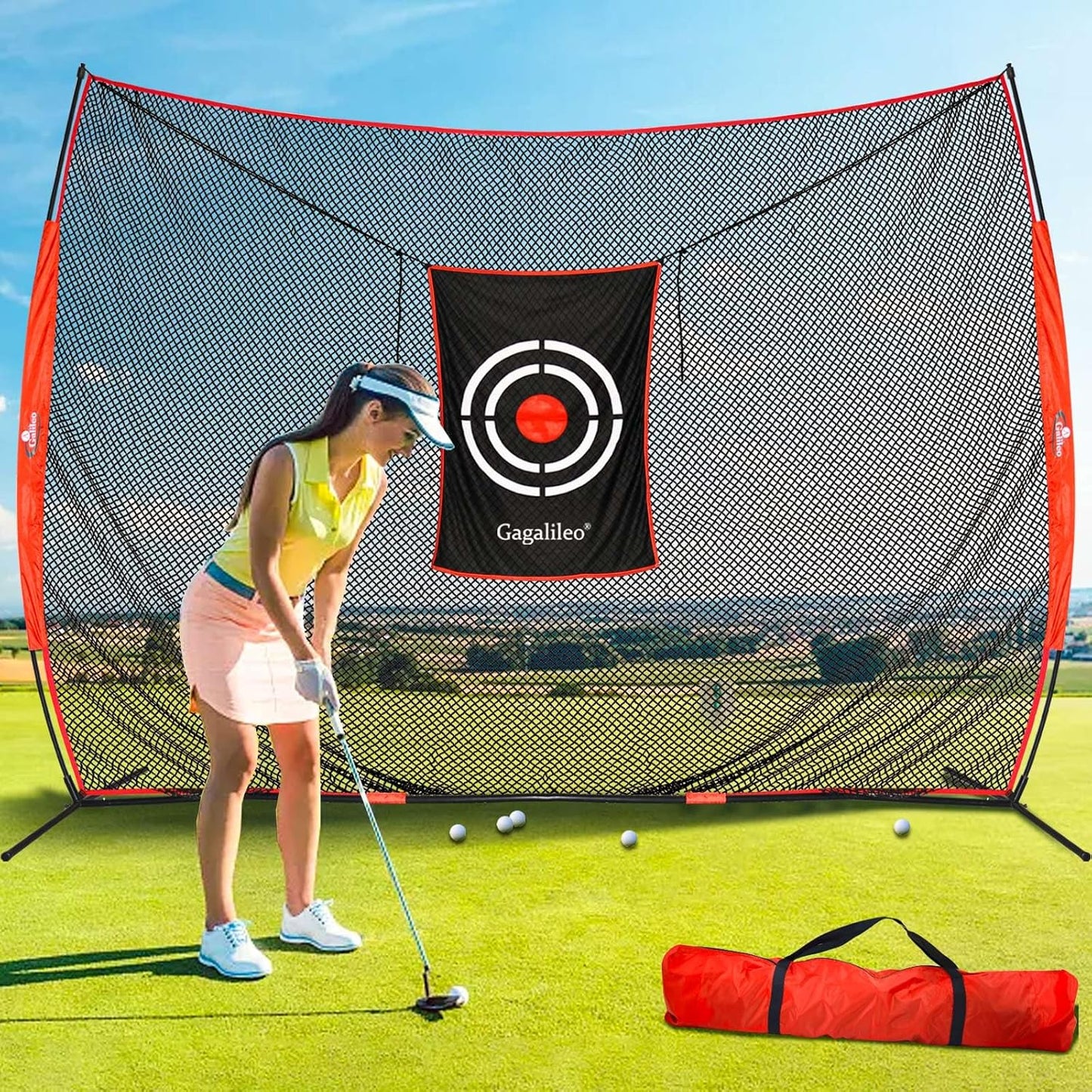 Gagalielo Golf Hitting Net with Target：Professional Heavy Duty Practice Net for Driver Swing Training Backyard Garage